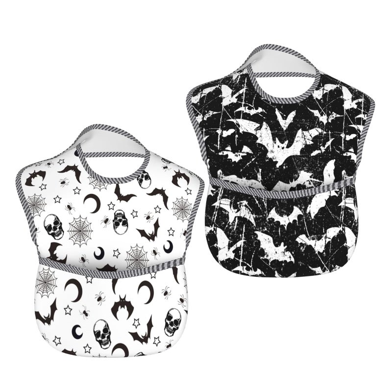 Qwalnely Goth Bibs Baby Stuff Bat Bibs Baby Stuff 2Packs for 6-24 Months Waterproof Washable Fabric - Image 2